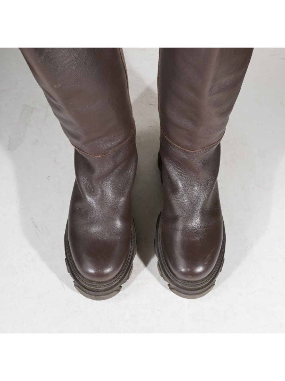 Alohas Brown Leather Chunky Lug Sole Knee High Boots EU 40 US 9 Made in Spain - Picture 5 of 8